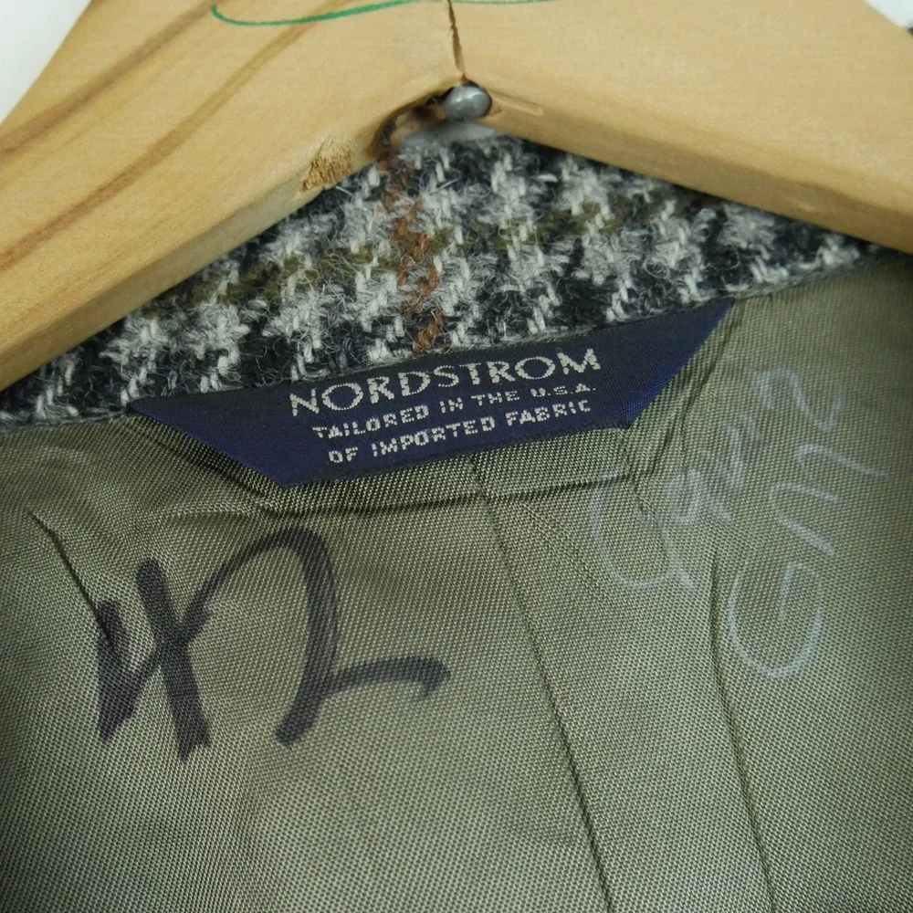 Nordstrom Harris Tweed Mens 44L Wool Blazer Houndstooth Sport Coat Academia